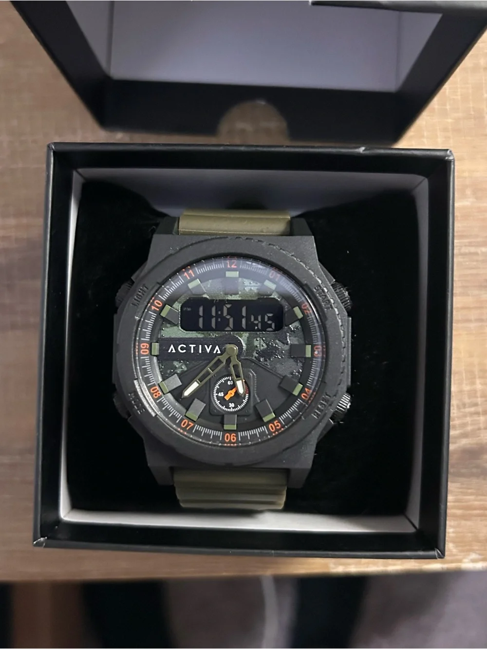 Activa Men's Black Case Watch with Olive Green Strap